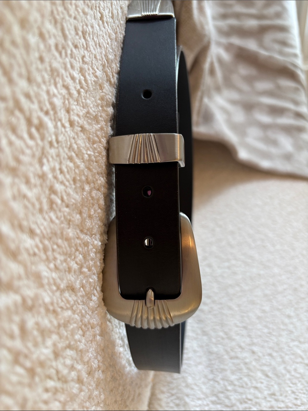 Wrangler Black Leather Belt with Brushed Silver Buckle